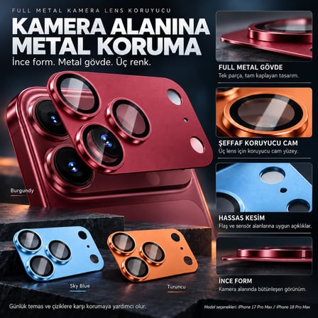 Premium Metal Lens Koruyucu iPhone 17/18 Pro Max ile Uyumlu