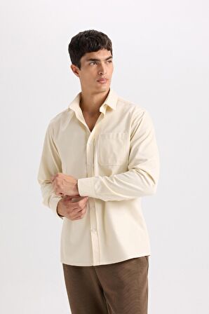 DeFacto Regular Fit Polo Yaka Gabardin Uzun Kollu Gömlek D4934AX24AUBG760