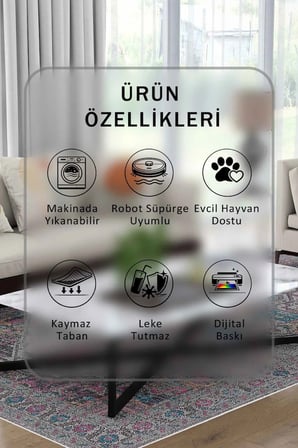 Yıkanabilir Kaymaz Taban Dijital Baskılı Halı ve Yolluk – Leke Tutmaz Salon & Mutfak Halısı
