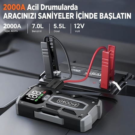 M01 18200mAh 2000A Akü Takviye Cihazı Taşınabilir Jump Starter (Powerbank+Led Lamba+LCD Ekran)