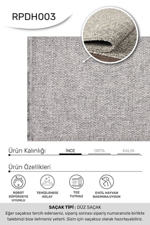ANATOLIA HALI/DEFNE SİSAL-Gri - Özel Ölçü-Mutfak, Koridor-Kaydırmaz Taban