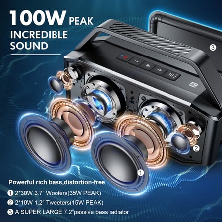Subwoofer'lı Taşınabilir Yüksek Bluetooth Hoparlörler, 60W Dış Mekan Hoparlörleri Bluetooth Kablosuz Su Geçirmez Hoparlör, Derin Bas/40H/TF/AUX