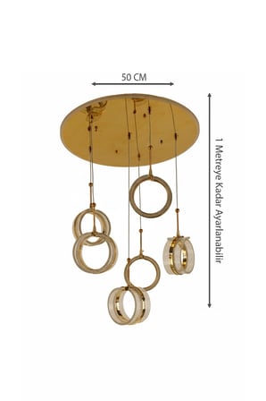 Gold Çemberli Seri Kelebekli Simli Kristal 6li 3 Renk Led Avize