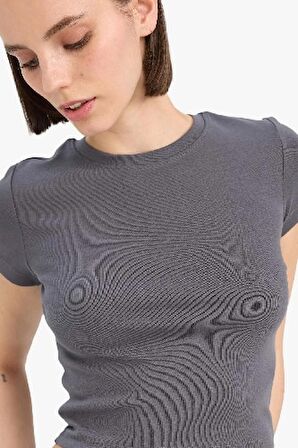 DeFacto Coool Fitted Basic Düz Ribana Kısa Kollu Tişört E0288AX25SMAR58