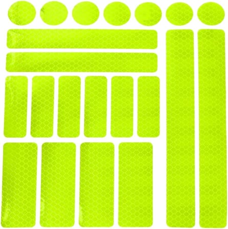 21 Parça Yansıtıcı Sticker Seti, Kırmızı, Motorsuz/Motorlu Araçlar için (Yeşil-Sarı)