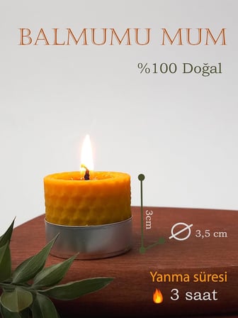 (12 ADET) Sarma Tealight Mum 3,5cm X3cm Doğal Petek Balmumu Mum