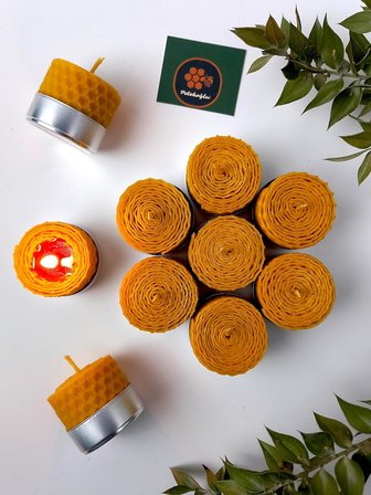 (12 ADET) Sarma Tealight Mum 3,5cm X3cm Doğal Petek Balmumu Mum