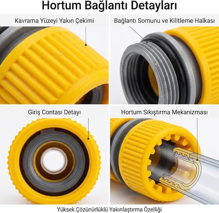 Profesyonel Hortum Adaptörü Eki Hızlı Bağlantı Aparatı - Sızdırmaz Çift Taraflı Bahçe Sulama ve Evsel Tesisat Hortum Birleştirici Rekoru (Sarı-Siyah)