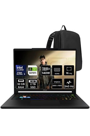 Raider 16 HX Core Ultra 9 275HX RTX 5070 Ti 12GB 140W 32GB RAM 2TB SSD 16" QHD+ 240Hz FreeDOS B2WH091TRP322 Gaming Laptop + PER4 Çanta