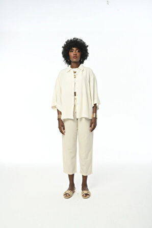 KADIN NATUR TRUVAKAR KOLLU KIRÇILLI KUMAŞ GÖMLEK