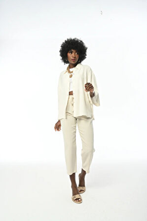 KADIN NATUR TRUVAKAR KOLLU KIRÇILLI KUMAŞ GÖMLEK