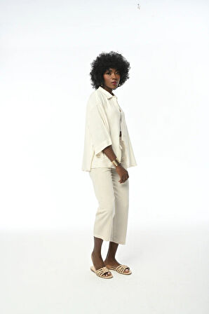 KADIN NATUR TRUVAKAR KOLLU KIRÇILLI KUMAŞ GÖMLEK