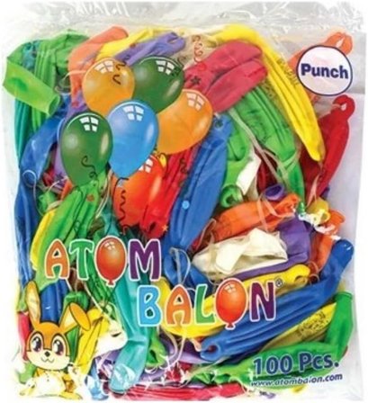 İpli Zıpzıp Balon - 100'lü Lastikli Punch Panç Büyük Boy Renkli