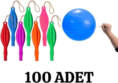 İpli Zıpzıp Balon - 100'lü Lastikli Punch Panç Büyük Boy Renkli