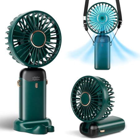 Taşınabilir El Vantilatörü, Mini Fan Tip-C Şarj Edilebilir, LED Ekranlı 4000mAh Pille Çalışan Fan, 90° Katlanabilir, 5 Hızlı Rüzgar, Elde Taşınabilir/Boyun/Masa 3'ü 1 Arada Kişisel Fan, Kadınlar için