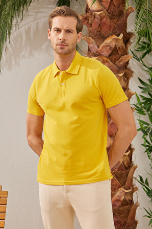 Erkek Basic Polo Yaka Tişört (Regular Fit) Sarı