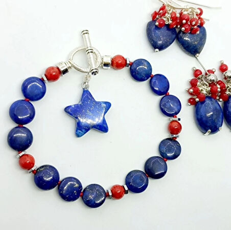 2283 Lapis lazuli Mercan el yapımı düğümlü bileklik