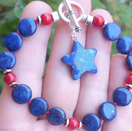2283 Lapis lazuli Mercan el yapımı düğümlü bileklik