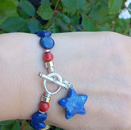 2283 Lapis lazuli Mercan el yapımı düğümlü bileklik