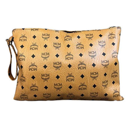 Uretti - Ege 7366 8889 Taba Renk Fermuar Kapamalı Logo Desenli Portföy Çanta - 35cm x 25cm