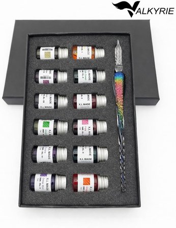 Gökkuşağı Cam Kalem Seti 12 Renk Mürekkep Hediyeli – Kristal Dip Pen Kaligrafi, Sanat ve Hobi Kalemi
