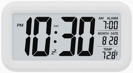MR LED Ekranlı Dijital Masa Saati &amp; 2 Alarm Kademeli Kronometre Seti – Alarm, Tarih, Sıcaklık Göstergeli Modern Masa Saat Seti (BEYAZ Kronometre)