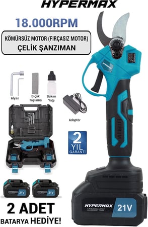 Çift Akülü Çelik Şanzuman Göstergeli Şarjlı Budama Makası