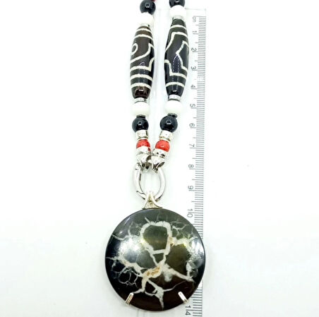 2284 Septarian Mercan Obsidyen el yapımı kolye