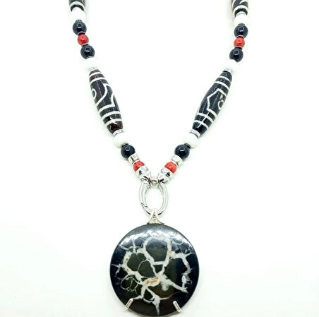 2284 Septarian Mercan Obsidyen el yapımı kolye