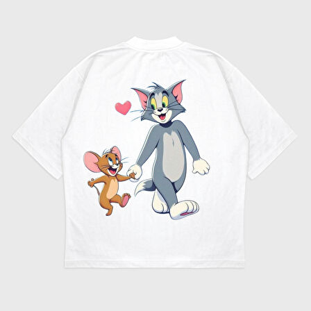 Oversize 'Tom & Jerry' Baskılı T-Shırt