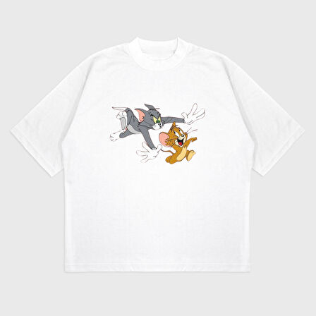 Oversize 'Tom & Jerry' Baskılı T-Shırt
