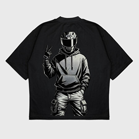 Oversize 'Duruş' Baskılı T-Shırt