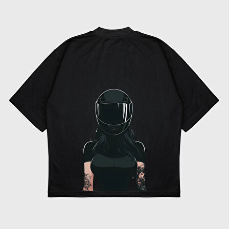 Oversize 'biker girl' Baskılı T-Shırt