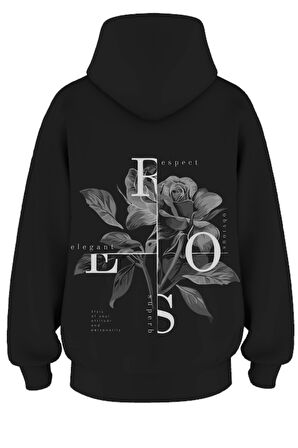 Oversize 'Rose' Baskılı Kapşonlu Hoodie Sweatshirt