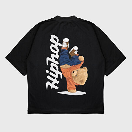 Oversize 'Hıphop' Baskılı Bisiklet Yaka T-Shırt
