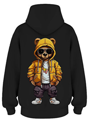 Oversize 'Cool Bear' Baskılı Kapşonlu Hoodie Sweatshirt