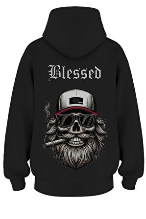 Oversize 'Blessedd' Baskılı Kapşonlu Hoodie Sweatshirt