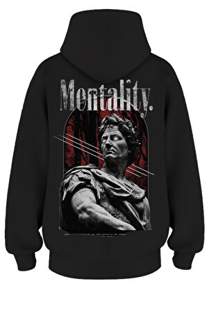 Oversize 'Mentality' Baskılı Kapşonlu Hoodie Sweatshirt