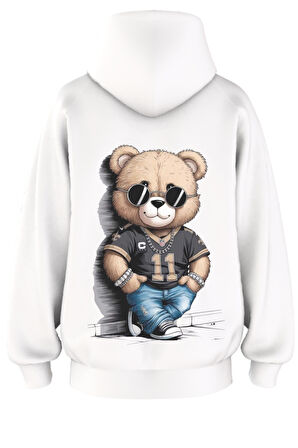 Oversize 'Stray Bear' Baskılı Kapşonlu Hoodie Sweatshirt