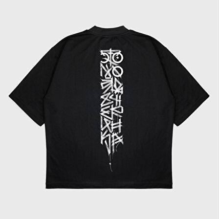 Oversize 'Half Tee Fabric ' Baskılı Bisiklet Yaka T-Shırt