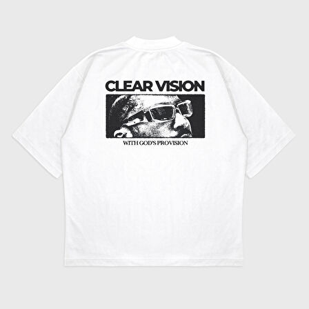 Oversize 'Clear Wısıon' Baskılı Bisiklet Yaka T-Shırt