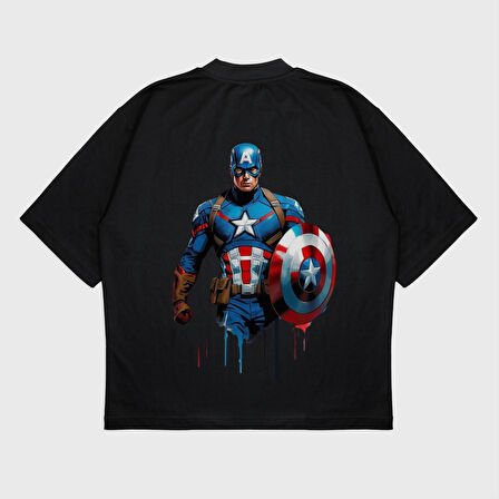 Oversize 'Captain America' Baskılı T-Shırt