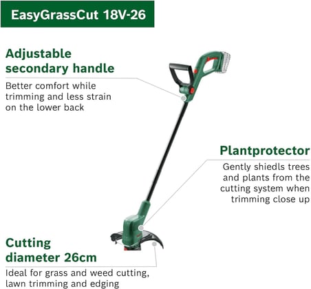 Bosch Akülü Kenar Kesme Makinesi EasyGrassCut 18V-26 (akü olmadan, 18 Volt sistemi, kesme çapı: 26 cm, karton ambalajda)