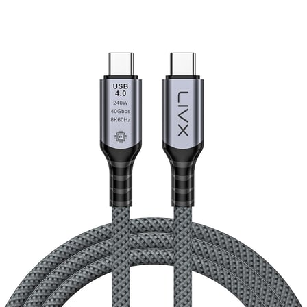 FAST USB 4.0 40Gbps, 240W, 8K60Hz USB4.0 USB-C Kablosu 1 Metre Gri KLV-01