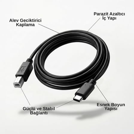 Type-C to USB-B Yazıcı Tarayıcı Printer Kablosu (3 METRE) - PC ve Laptop ile Yazıcı Ara Bağlantı Data Kablosu - USB 2.0 Hızlı ve Stabil Yazdırma - Kolay Kullanım - USB-C Printer Kablosu