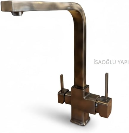 İSAOĞLU YAPI Antik Gold Mutfak Bataryası Arıtmalı Evye Musluğu Kare Premium Armatür