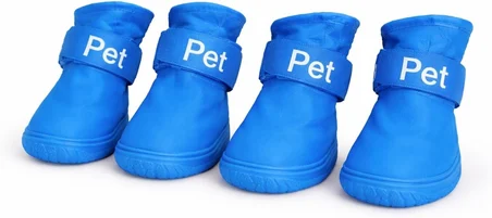Köpek Ayakkabısı 4’lü Set Su Geçirmez Kaymaz Tabanlı Köpek Botu Küçük Orta Irk Köpekler İçin Koruyucu Patik Yağmur Kar Çamur İçin Dayanıklı Evcil Hayvan Ayakkabısı Mavi (Large)