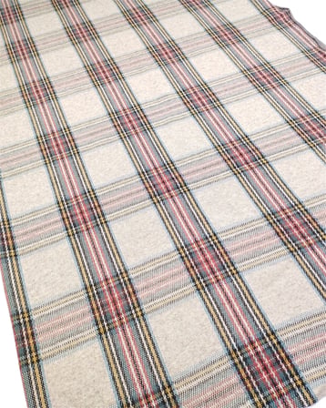 Yeşil Kırmızı Sarı Bej Renklerde Ekoseli Jakarlı Örme Kumaş Hırkalık & Kazaklık 140x285cm