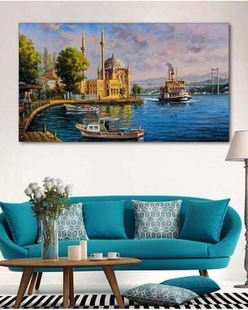 Lona Sanat Istanbul Manzara Resimli Duvar Dekorasyon Kanvas Tablo;Renkli 70 X 100