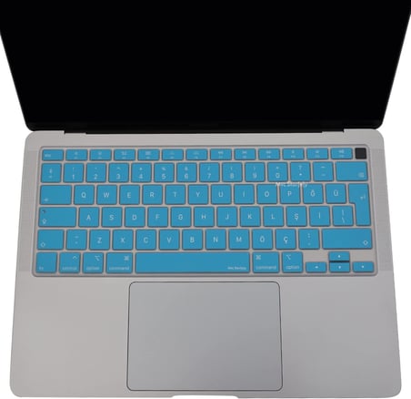 Türkçe Q Klavye Koruyucu MacBook Air 13 A1932 A2179 A2337 M1 Uyumlu | UK ISO Ters L Enter | Ultra İnce Silikon Keyboard Cover Açık Mavi